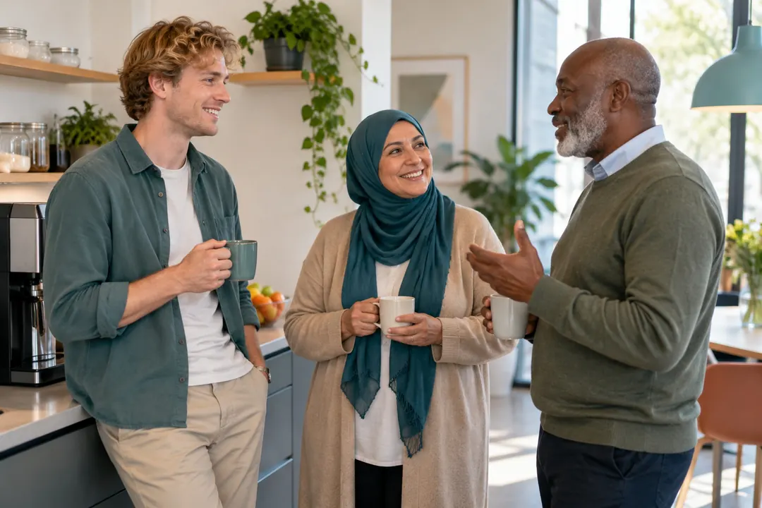 Medewerkers drinken samen koffie in de pauzeruimte