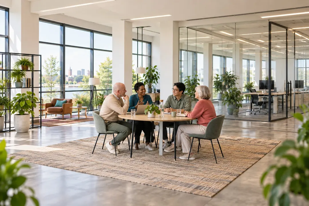 Collega's overleggen ontspannen aan een tafel